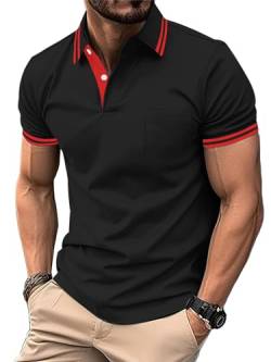 zitysport Polo Shirt Männer Kurzarm Atmungsaktives Golf Poloshirt Herren Sommer Sport Polohemd Shirt mit Brusttasche Casual Basic T-Shirt(Schwarz-L) von zitysport