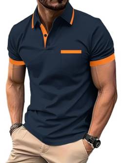 zitysport Polo Shirt Männer Kuzarm Funkshion Golf Tshirt Männer Sport Atmungsaktiv Polohemd Business Tshirt Poloshirt Herren Sommer Schnelltrocknend Regular Fit Shirt(Orange Marineblau-L) von zitysport