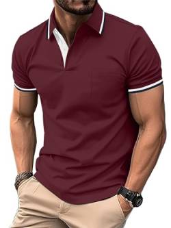 zitysport Poloshirt Herren Kuzarm Funkshion Polo Hemd Shirt mit Brusttasche Atmungsaktiv Outdoor Tshirt Männer Business Polo Shirt Regular Fit Golf Sport(Weinrot-XL) von zitysport