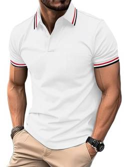 zitysport Poloshirt Männer Kuzarm Tennis Polohemd Funktion Atmungsaktiv Tshirt mit Brusttasche Outdoor Polo Shirt Herren Regular Fit Golf Shirt Sport(Weiß-3XL) von zitysport