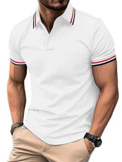 zitysport Poloshirt Männer Kuzarm Tennis Polohemd Funktion Atmungsaktiv Tshirt mit Brusttasche Outdoor Polo Shirt Herren Regular Fit Golf Shirt Sport(Weiß-XL) von zitysport