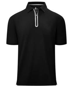 zitysport Poloshirt mit Zipper Basic Polo Hemd Schnelltrocknend Golf T-Shirts Sport Atmungsaktiv Outdoor mit Reißverschluss Shirt Männer Tennis Casual Poloshirt(Schwarz-3XL) von zitysport