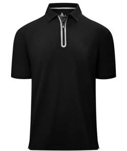 zitysport Poloshirt mit Zipper Basic Polo Hemd Schnelltrocknend Golf T-Shirts Sport Atmungsaktiv Outdoor mit Reißverschluss Shirt Männer Tennis Casual Poloshirt(Schwarz-L) von zitysport