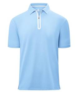 zitysport Poloshirts Herren Kurzarm Regular Fit Polo Hemd Schnelltrocknend T-Shirts Sommer Sport Funktionsshirt Leicht Golf Reißverschluss Polo Shirt Männer(Mittagsblau-2XL) von zitysport