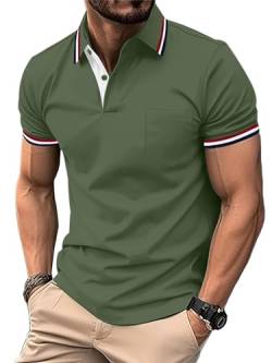 zitysport Poloshirts Herren Kuzarm Sport Polohmed Shirt Atmungsaktiv Funktionsshirt mit Tasche Tshirt Sommer Outdoor Golf Polo Männer Regular Fit(Militärgrün-2XL) von zitysport