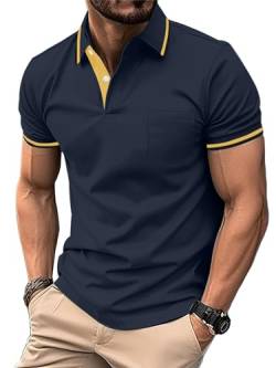zitysport Poloshirts Herren Kuzarm Sport Shirt Hemd mit Brusttasche Funktionsshirt Schnelltrocknend Atmungsaktiv Tshirt Männer Polo Golf Regular Fit(Marineblau-3XL) von zitysport