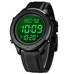 ZOLOHONI Herren-Leder-Armbanduhr, digitale Armbanduhr für Herren, 12-24-Stunden-LED-Alarm, Countdown-Armbanduhr für Herren, schwarz von zolohoni