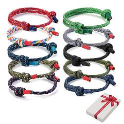 10 Stück Geflochtene Armbänder Set für Mann Frau,Bunt Marine Seil Schnur Nautische Surf Armband für Männer Herren jungen,Handgemachtes Navy Seil String Armreif Einstellbar Armkettchen Geschenk von zooting