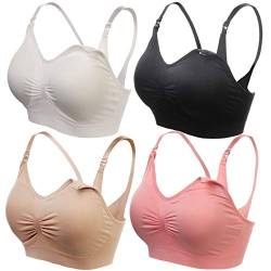 zpllsbratos 2er/3er/4er Pack Damen Still-BH Mutterschaft Große Größen Nahtlos Ohne Bügel BH Schwangerschaft Schlafen(Beige+Schwarz+Weiß+Rosa,3XL) von zpllsbratos