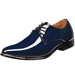 zpllsbratos Herren Lederschuhe Lackschuhe Derby Schnürhalbschuhe Oxford Hochzeit Schuhe 38-48(Blau,40) von zpllsbratos