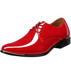 zpllsbratos Herren Lederschuhe Lackschuhe Derby Schnürhalbschuhe Oxford Hochzeit Schuhe 38-48(Rot,45) von zpllsbratos