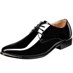 zpllsbratos Herren Lederschuhe Lackschuhe Derby Schnürhalbschuhe Oxford Hochzeit Schuhe 38-48(Schwarz,40) von zpllsbratos