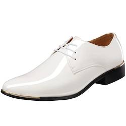 zpllsbratos Herren Lederschuhe Lackschuhe Derby Schnürhalbschuhe Oxford Hochzeit Schuhe 38-48(Weiß,39) von zpllsbratos