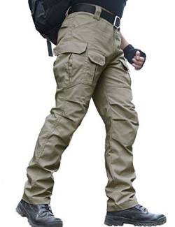 zuoxiangru Wasserfeste Herren Hose Relaxed Fit Tactical Combat Army Cargo Arbeitshose mit Mehrfachtasche (#56 Khaki, Tag M) von zuoxiangru