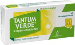 TANTUM VERDE 3 mg Lutschtabl.m.Zitronengeschmack 20 St von Angelini Pharma Deutschland GmbH