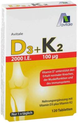 Vitamin D3 2000 I.E. + K2 100 µg 120 Tabletten von Avitale GmbH