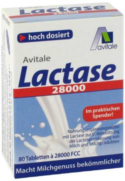 Lactase 28.000 FCC 80 Tabletten im Spender von Avitale GmbH
