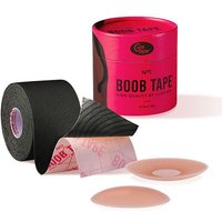 CureTape® Boob Tape Schwarz mit 2 Silikon wiederverwendbare Brustwarzenpflaster (nipple covers) von CureTape