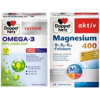 Doppelherz® aktiv Magnesium 400 + B1 + B6 + B12 + Folsäure Tabletten + Doppelherz® system Omega-3 Pflanzlich von Doppelherz