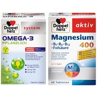 Doppelherz® aktiv Magnesium 400 + B1 + B6 + B12 + Folsäure Tabletten + Doppelherz® system Omega-3 Pflanzlich von Doppelherz