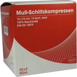 SCHLITZKOMPRESSEN Mull 10x10 cm steril 12fach 25 X 2 St Kompressen von Dr. Ausbüttel & Co. GmbH