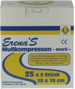 ERENA Mullkompr.10x10 cm steril 8fach 25X2 St von ERENA Verbandstoffe GmbH & Co. KG