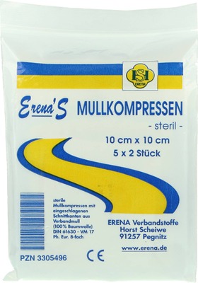 ERENA STERIL Mullkompr.10x10 cm 8fach von ERENA Verbandstoffe GmbH & Co. KG