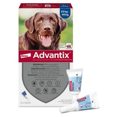 "ADVANTIX Spot-on Lsg.z.Auftr.a.d.H.f.Hund 25-40 kg 4x4.0 Milliliter" von "Elanco Deutschland GmbH"