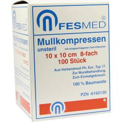 MULLKOMPRESSEN ES 10x10 cm unsteril 8fach 100 St Kompressen von FESMED Verbandmittel GmbH
