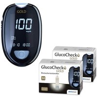 GlucoCheck Gold Set (mg/dl) zur Kontrolle des Blutzuckers mit 110 Teststreifen von GlucoCheck