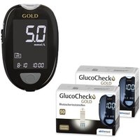 GlucoCheck Gold Set (mmol/L) zur Kontrolle des Blutzuckers mit 110 Teststreifen von GlucoCheck