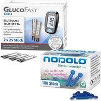 Glucofast Duo Blutzucker-Teststreifen und Nodolo Lanzetten im Kombiset von Glucofast