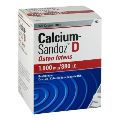 "Calcium-Sandoz D Osteo intens 1000mg/880 I.E. Kautabletten 120 Stück" von "Hexal AG"