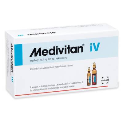 "MEDIVITAN iV Injektionslösung in Amp.-Paare 8 Stück" von "Medice Arzneimittel Pütter GmbH & Co. KG"
