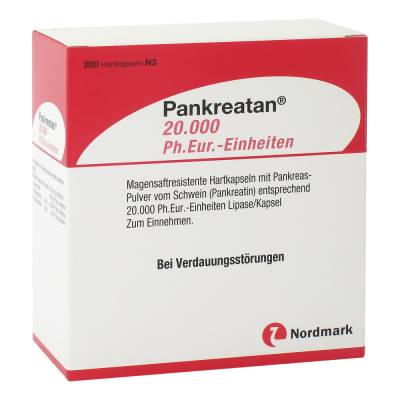 "Pankreatan 20000 Ph.Eur.-Einheiten Magensaftresistente Hartkapseln 200 Stück" von "NORDMARK Pharma GmbH"