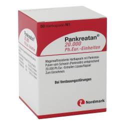 "Pankreatan 20000 Ph.Eur.-Einheiten Magensaftresistente Hartkapseln 50 Stück" von "NORDMARK Pharma GmbH"
