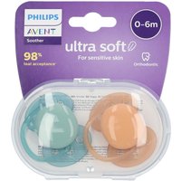Avent Ultra Soft Schnuller Grün - Orange 0-6 Monate (Farbe nicht wählbar) von Philips