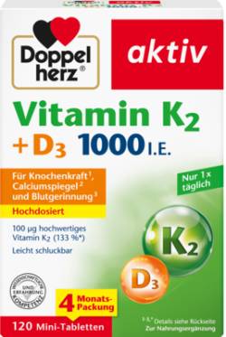 DOPPELHERZ Vitamin K2+D3 1000 I.E. Tabletten 120 St von Queisser Pharma GmbH & Co. KG