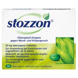 "Stozzon Chlorophyll-Dragees gegen Mund- und Körpergeruch Überzogene Tabletten 40 Stück" von "Queisser Pharma GmbH & Co. KG"