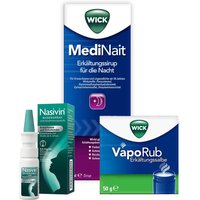 Wick VapoRub Erkältungssalbe + Wick MediNait Erkältungssirup für die Nacht + Nasivin® Nasenspray für Erwachsene und Schulkinder von Wick