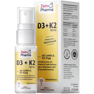 Zein Pharma VITAMIN D3+K2 Spray Pfefferminz-Geschmack 1.000 I.E. 15µg von ZeinPharma Germany GmbH