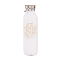 Isolier-Trinkflasche 600 ml, Edelstahl Blume des Lebens, matt-weiß von bodhi