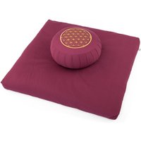 Medi-Set Eco: Meditationskissen Zafu ECO aubergine, Stick Blume des Lebens, Dinkel & Zabuton ECO von bodhi