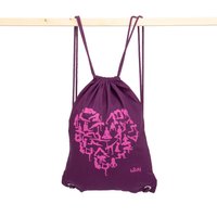 Turnbeutel GymBag Yoga Heart, lila mit Print fuchsia, 100% Baumwolle von bodhi