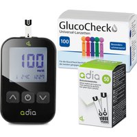 adia Blutzuckerteststreifen (60 Stück) mit Blutzuckermessgerät (mg/dl) und 110 Lanzetten von diabetikerbedarf