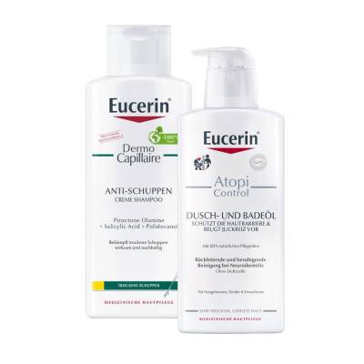 Eucerin DermoCapillaire Urea Kopfhaut beruhigendes Shampoo & Eucerin AtopiControl Dusch- und Badeöl von diverse Firmen